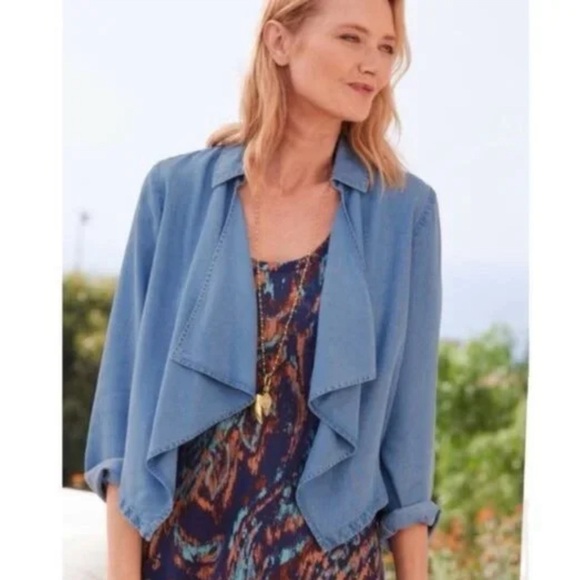 Soft Surroundings Fontanne Chambray Tencel Collared Jacket Blue Layer Size 3X - Picture 2 of 12